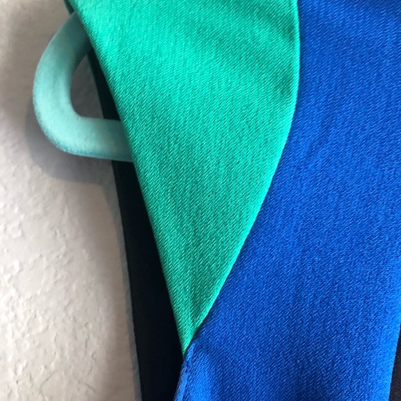 TAHARI Black blue and green cap sleeve sheath - Picture 4 of 8